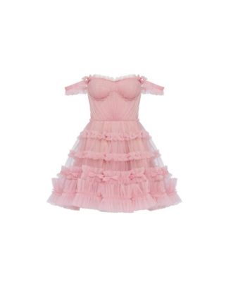 Women's Flirty ruffled tulle mini dress in misty rose