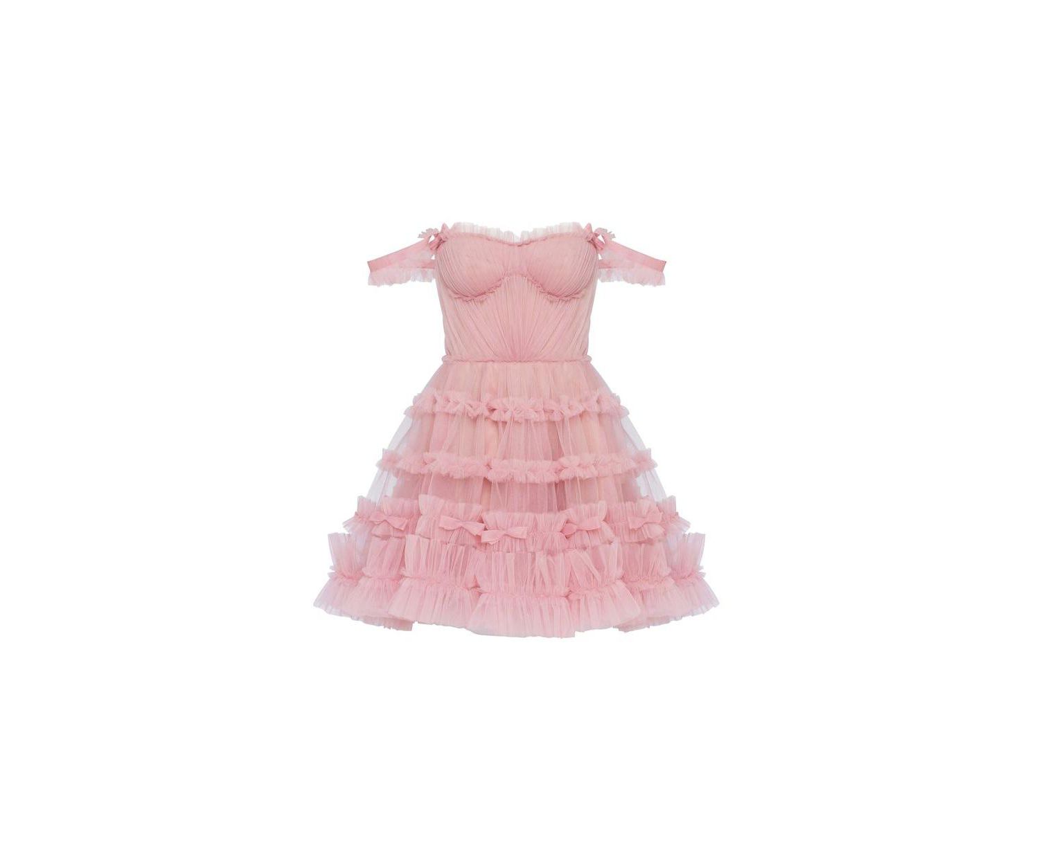 Women's Flirty ruffled tulle mini dress in misty rose