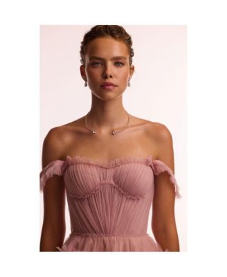 Women's Flirty ruffled tulle mini dress in misty rose
