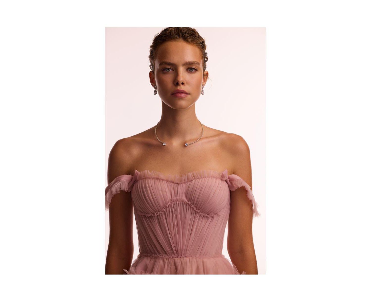 Women's Flirty ruffled tulle mini dress in misty rose