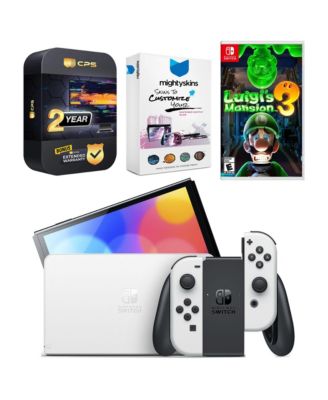 Switch OLED Console Mario Kart 8 Deluxe Bundle with Luigi's Mansion 3, MightySkins Console and Controller Skin Voucher, and 2 Year CPS Extend