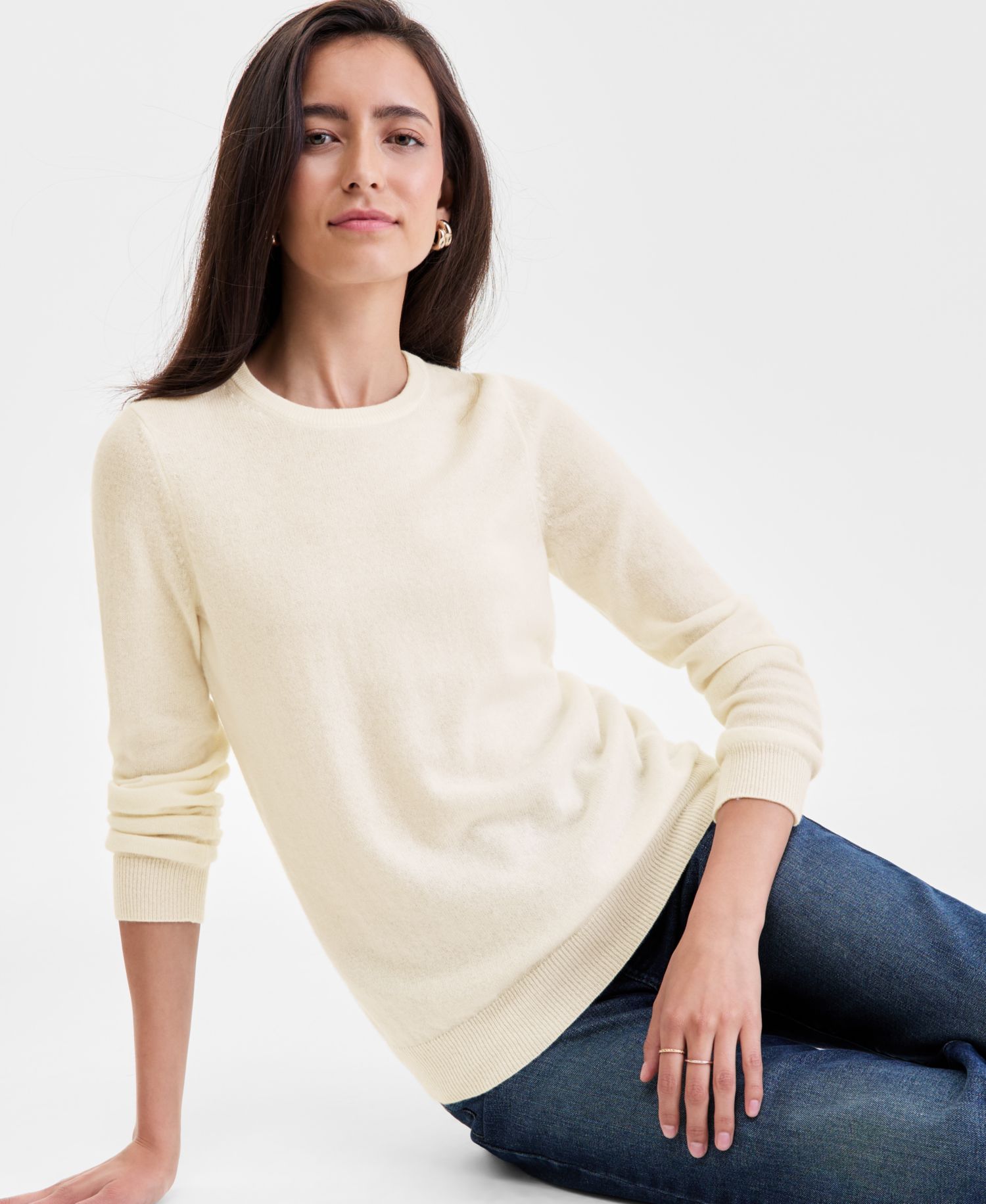 100% Cashmere Women's Petite Long-Sleeve Crewneck Sweater