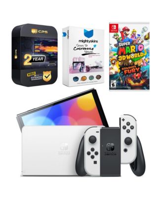 Switch OLED Console Mario Kart 8 Deluxe Bundle with Super Mario 3D World + Bowser s Fury, MightySkins Console and Controller Skin Voucher,