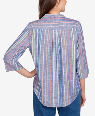 Petite El Paso Textured Multi Stripe Collared Top