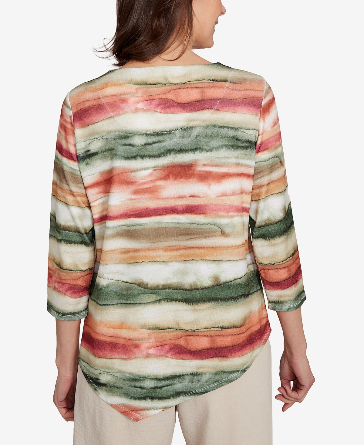 Alfred Dunner Petite Copper Canyon Watercolor Stripe Crew Neck Top In Multi