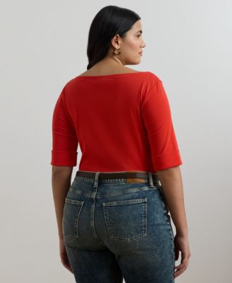Plus Size Stretch Cotton Boatneck Top