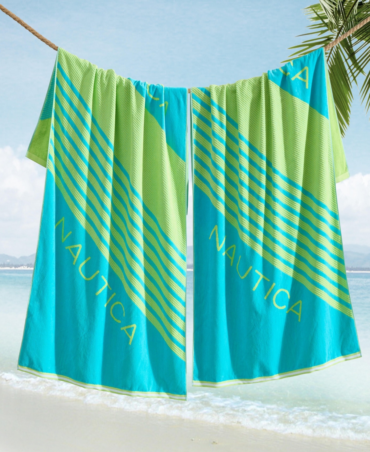 Nautica Mens Striped Logo Beach Towel