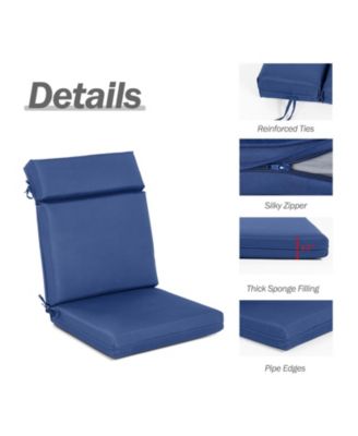 4Pcs Outdoor Cartridge High Back Dining Chair Cushion Set, Fade and Water Resistant Polyester Fabric Cover with Ties and Zipper