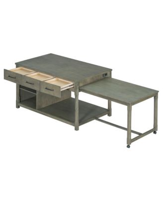 Extendable Kitchen Island Cart w/ Power Outlets & Storage