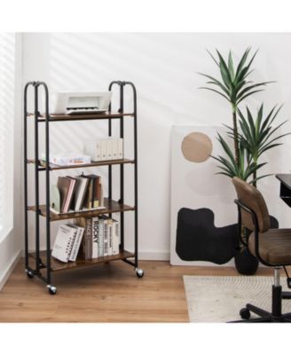 26" Steel & Wood Foldable, Open Shelves, Locking Wheels, Industrial Style Kitchen Utility Cart