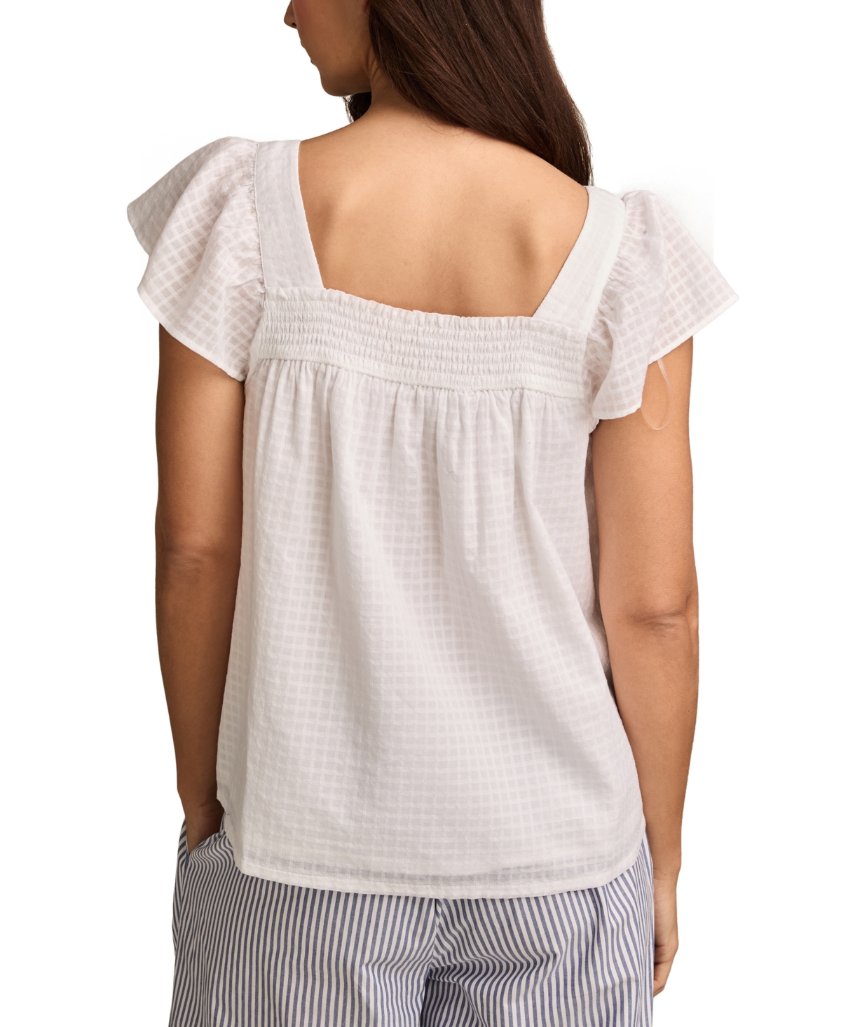 Lucky Brand Smocked Square Neck Cotton Peasant Top