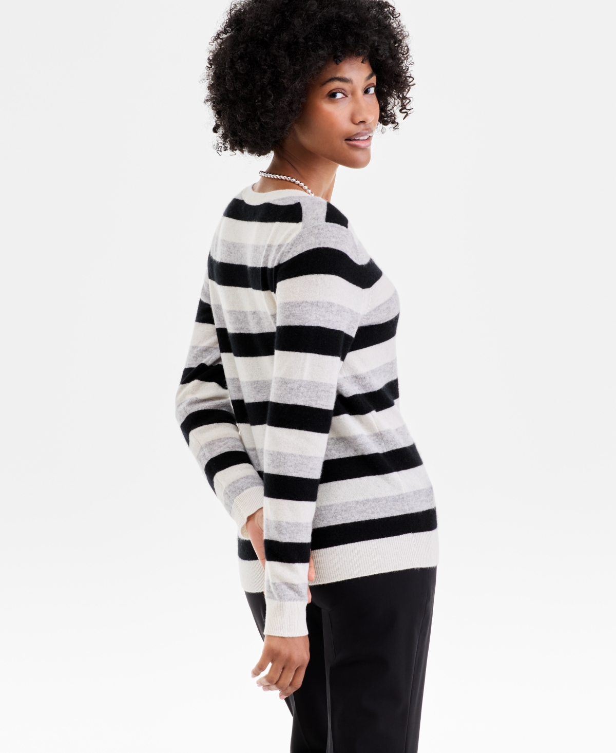 Charter Club Women's 100% Cashmere Striped V-neck Sweater, Macy's Exclusive In Multi