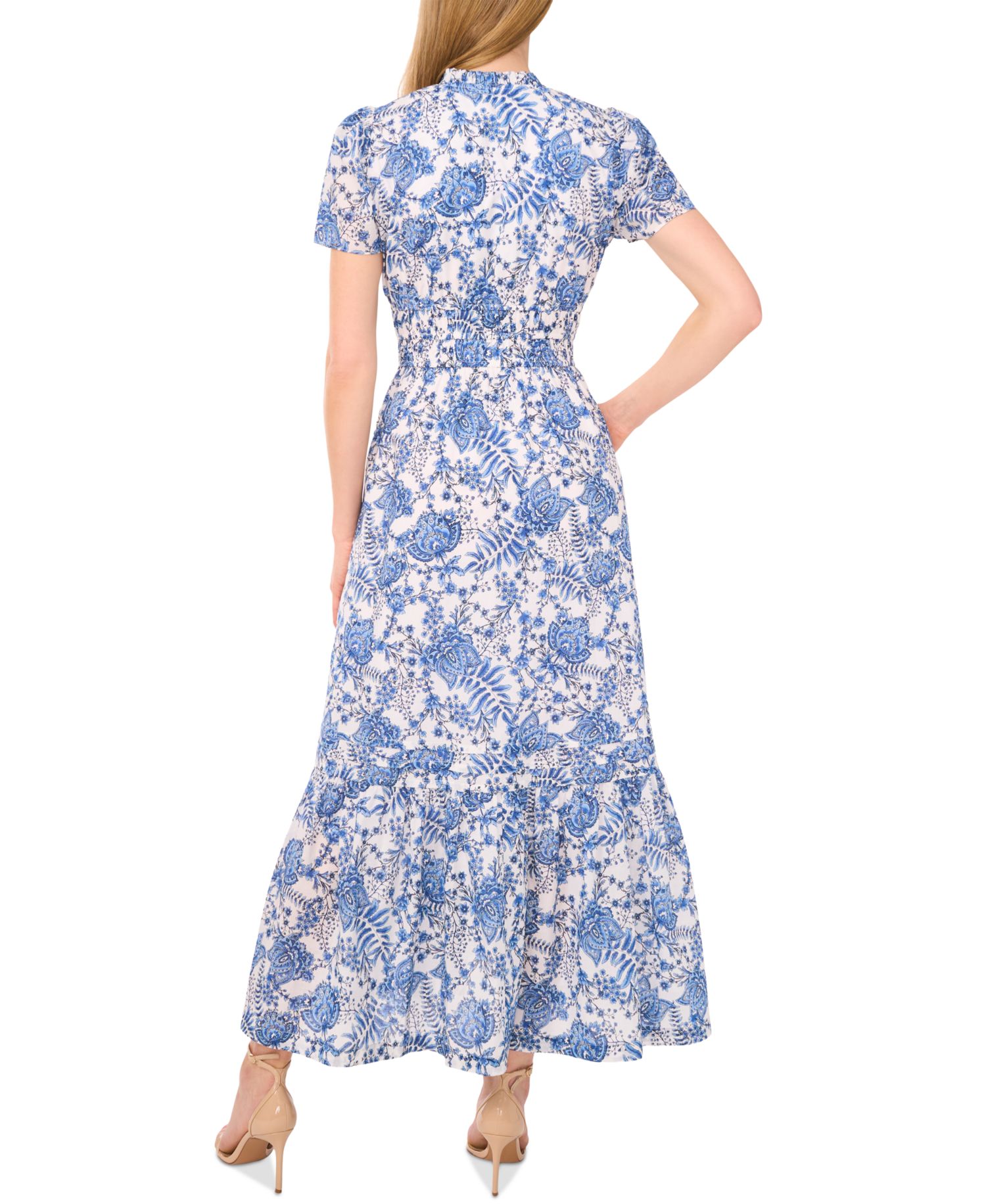 Women's Floral V-Neck Short-Sleeve Maxi Dress