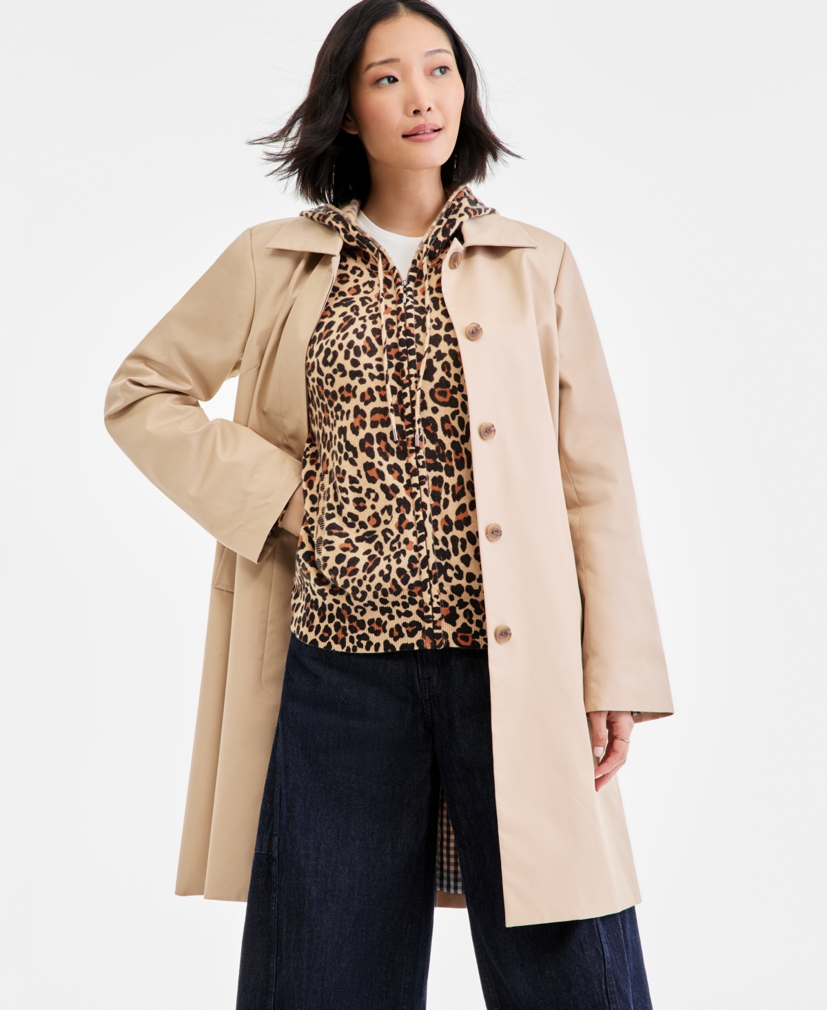 Charter Club Women's 100% Cashmere Leopard-print Full-zip Hoodie, Macy's Exclusive In White