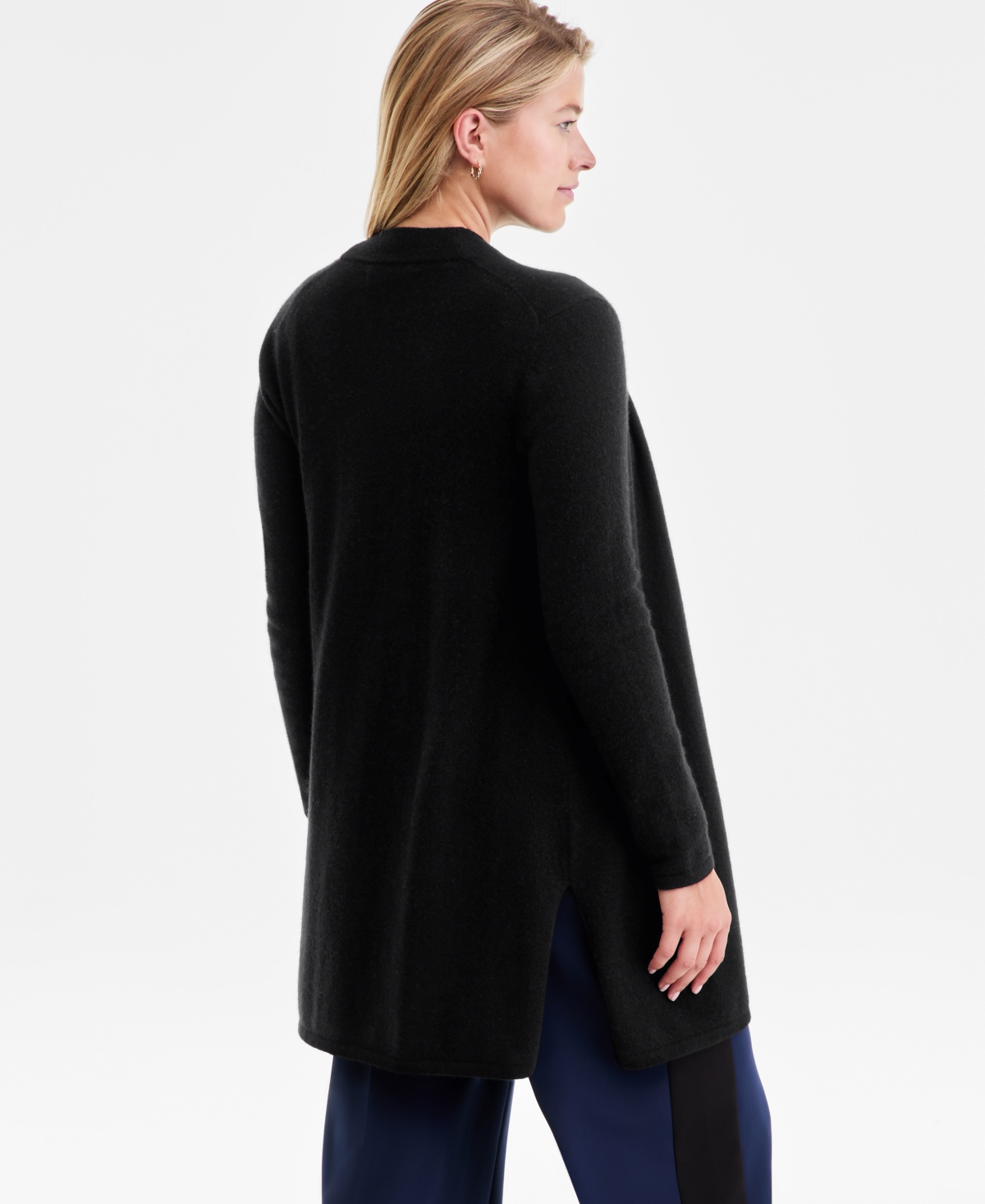 Charter Club Women's 100% Cashmere Split-hem Long Cardigan, Macy's Exclusive In Black
