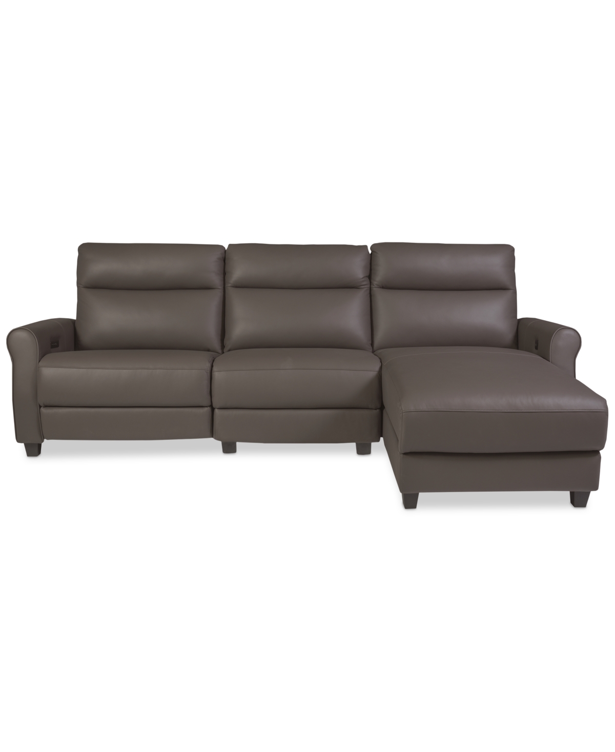 Macy's Thandler 3-pc. Leather Chaise Sectional With 1 Drop Down Table, Exclusively At
