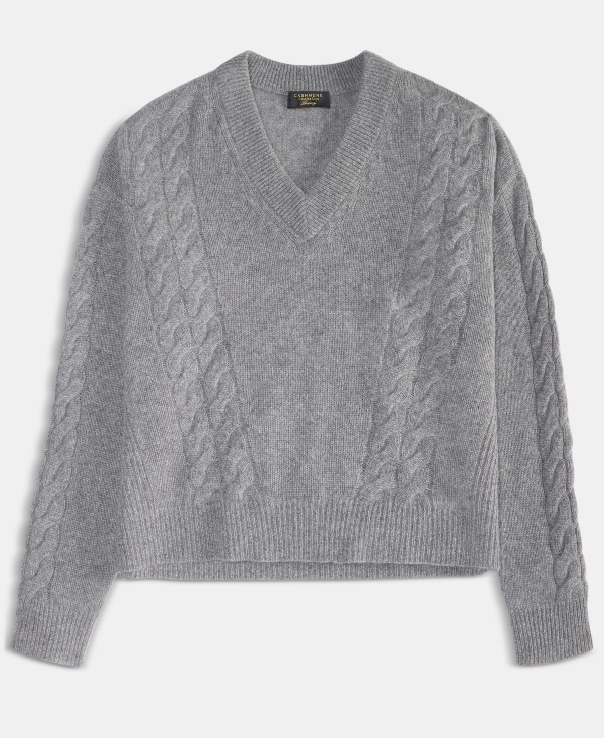 Charter Club Womens 100 Cashmere Placed Cable Knit V Neck Sweater Pxs Xxl Macys Exclusive In Gray