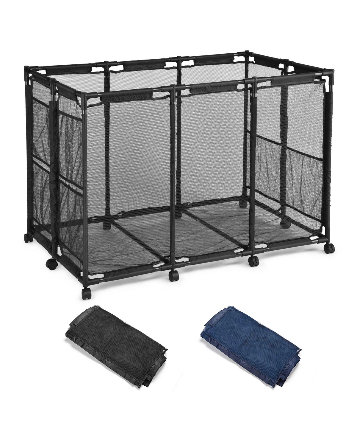 10 Wheels Rolling Mesh Pool Storage Bin With Blue Mesh Cover Net Replacement Combo - Natrual