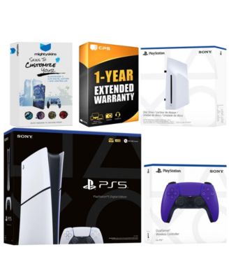 PlayStation 5 Slim Digital Bundle with Disc Drive, Extra Controller, MightySkins Code and 1 Year Extended Warranty