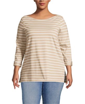 Women's Plus Size Supima Cotton Adjustable 3/4 Sleeve Boatneck Tunic