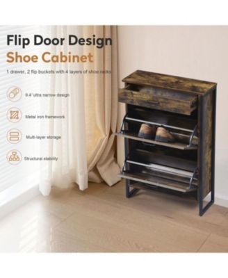 Slim Shoe Cabinet with Flip Drawers, Hidden Storage for Entryway