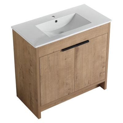 Freestanding Ceramic Sink Vanity Cabinet with Soft Closing Hinges
