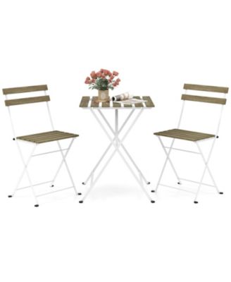 3 Piece Patio Acacia Wood Bistro Set with Slatted Seat and Tabletop