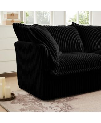 Black Corduroy Slipcovered Armchair with Pillows