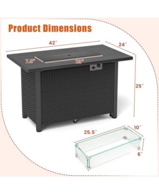 50000 BTU 2 Inch ropane Gas Fire Pit Table with Wind Guard and Glass Rocks