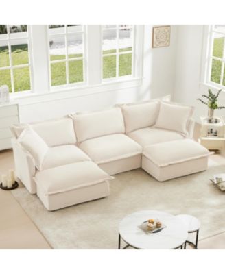 U-Shaped Sectional with French Edges, Cloud-Like Comfort Sofa