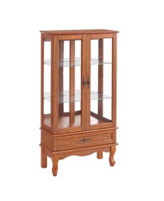 Glass Lighted Curio Cabinet with Adjustable Shelves (OAK)