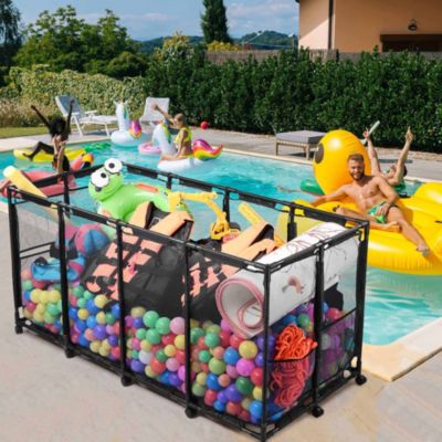 Mesh Pool Floats Storage Metal Frame Extra Large 12 Wheels Rolling Bin Cart with Blue Mesh Cover Replacement Net