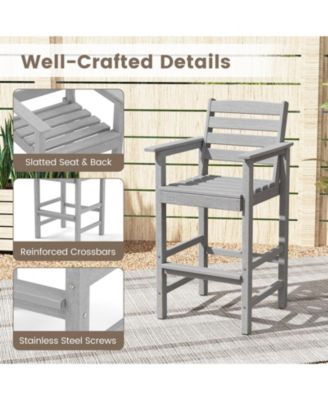 Patio HDPE Adirondack Bar Chairs Set of 2 with Wide Armrests