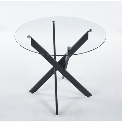 Glass Dining Table with Cross Metal Legs