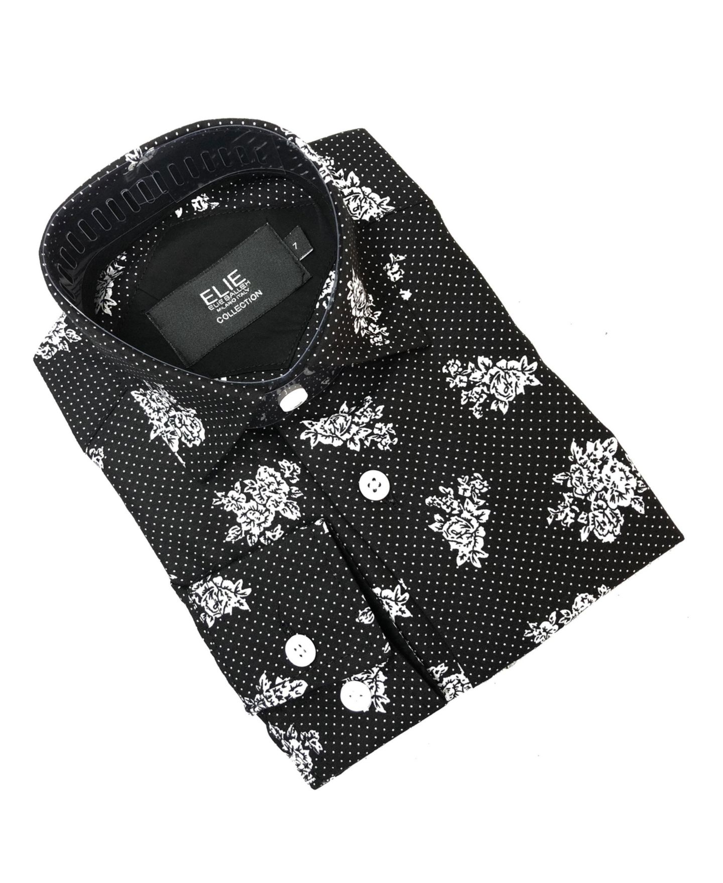 Рубашка Elie Balleh Black White Floral Print Button-Down Slim Fit Shirt для мальчиков, цвет: Чёрный — фото 2