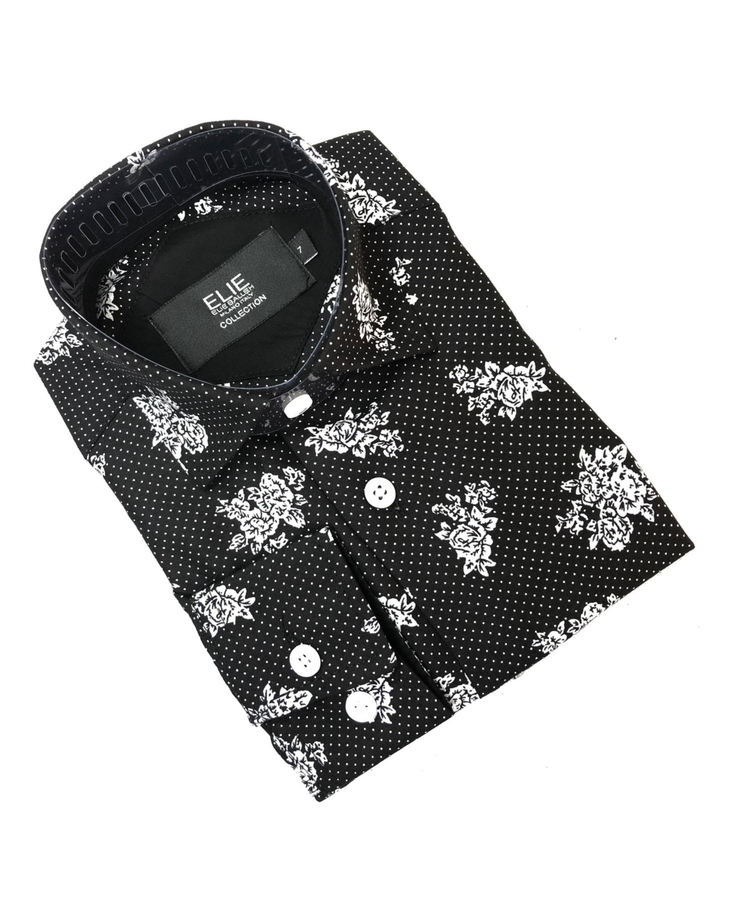 Big Boys Black White Floral Print Button-Down Slim Fit Shirt