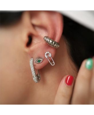 Emerald Color Eye Stud Earring Sterling