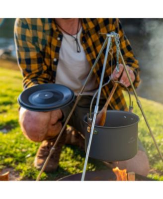 Camping Soup Pot Cookware with Lid Large Outdoor Portable Hanging Pot Cooking Set for 1-6 People