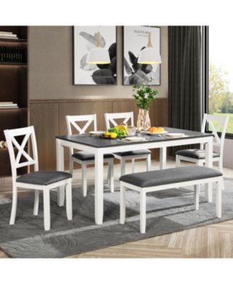 6-Piece Grey & White Dining Set with Bench