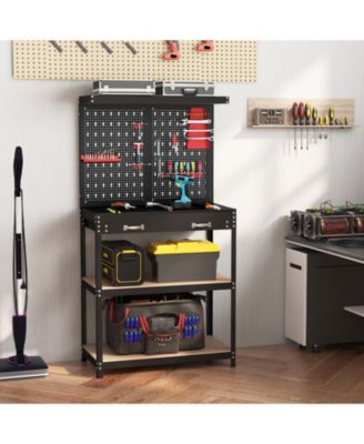 Tool Storage Workbench with Pegboard with 14 Hanging Accessories for Garage