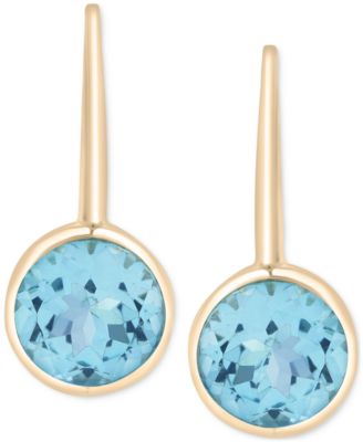 Sky Blue Topaz Bezel Circle Drop Earrings (7-1/2 ct. t.w.) in 14k Gold