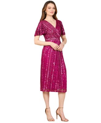 Women's Beaded Midi Dress with Flutter Sleeves