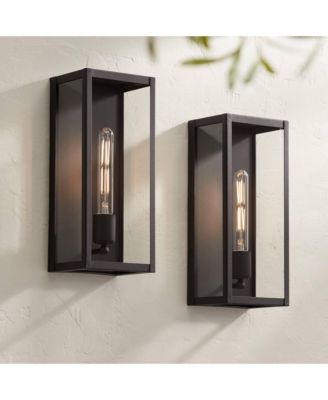 Cornell Modern Outdoor Wall Light Fixtures Set of 2 Sand Black 16" Clear Glass Panels for Post Exterior Barn Deck House
