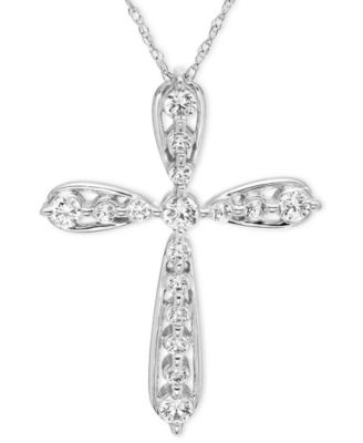 Macy's - Diamond Cross Necklace (1/2 ct. t.w.) in 10k White Gold
