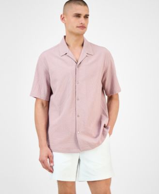 Alfani - Men's Short Sleeve Puckered Button-Front Camp Shirt