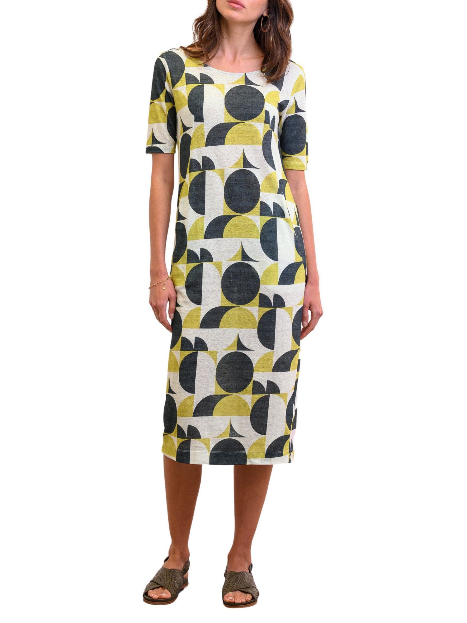 Women's Linen Blend Button Back Midi Dress