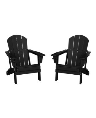 Outdoor Patio HDPE Resin Folding Adirondack Chairs With Cup Holder and Phone Holder (Set of Two)