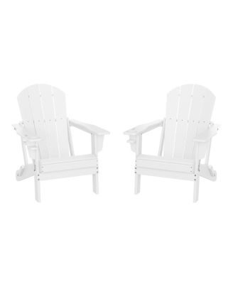 Outdoor Patio HDPE Resin Folding Adirondack Chairs With Cup Holder and Phone Holder Set of 2