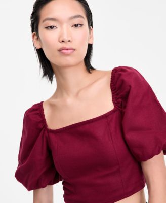 Women's Puff-Sleeve Crop Top, Exclusively at Macy's