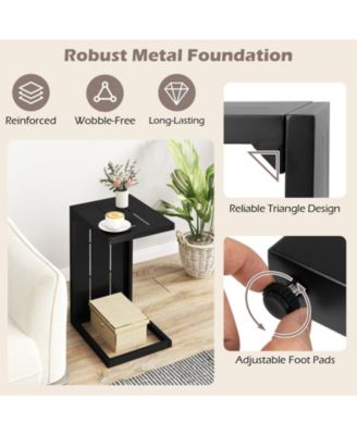 C-Shaped End Table Convertible Coffee Table with Adjustable Foot Pads